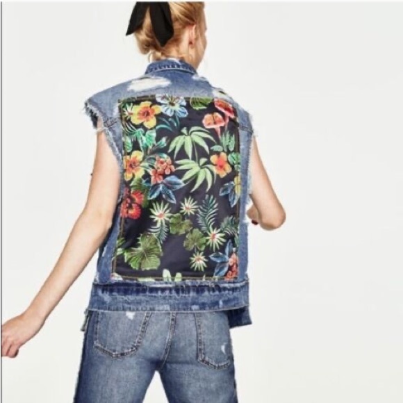 Zara Jackets & Blazers - ☀️🍁ZARA TRF Floral Distressed Jean Denim Vest Jacket Size S oversized 2017 SS